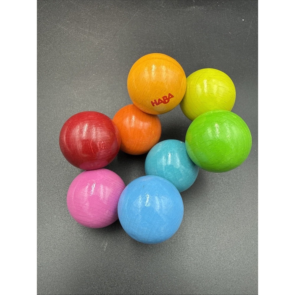 HABA Wooden Clutching Balls Ring Baby Sensory Toy Teether Multicolor Infants